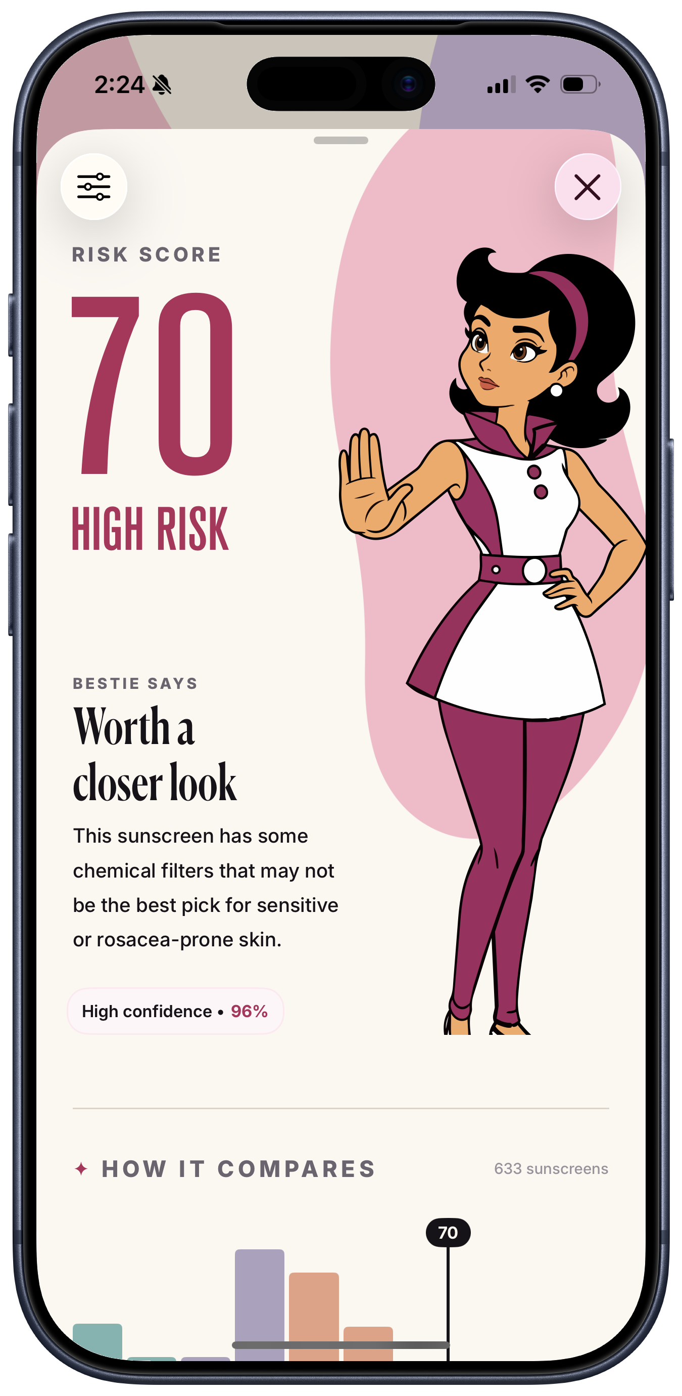 Bestie app high-risk score screen